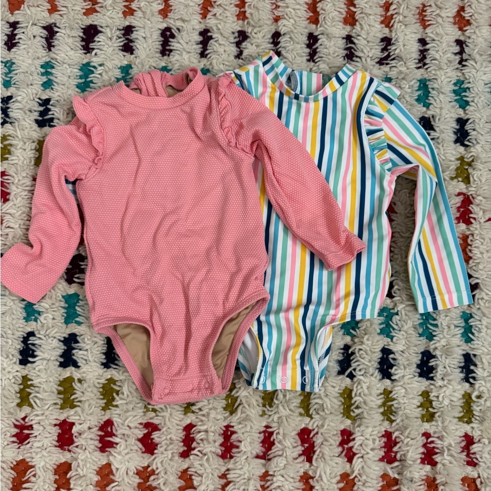 Set of Two - Old Navy 6-12 Months Long Sleeve Rash Guard Swimsuit